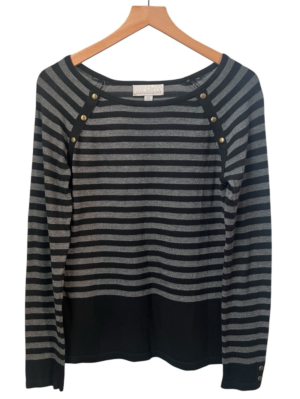 Carolyn Taylor Striped Sweater Black Gray Medium Petite